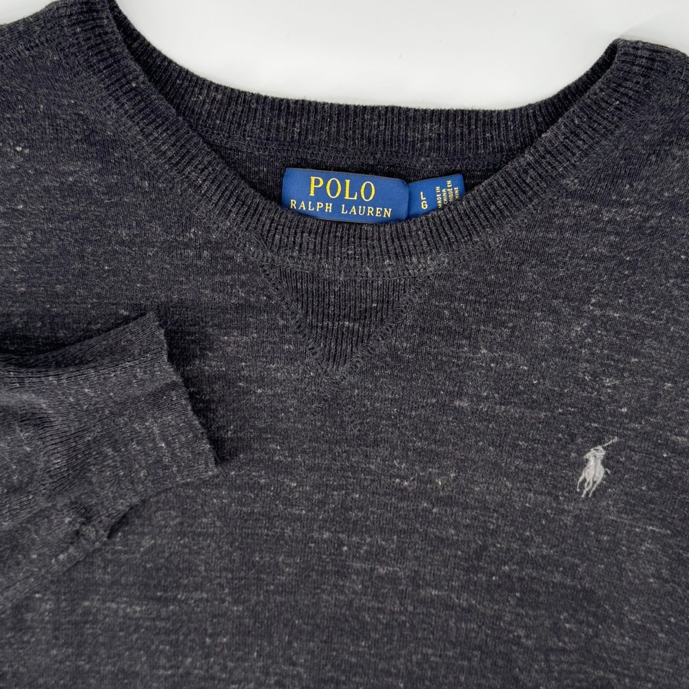 Polo Ralph Lauren Crewneck Sweater Large Charcoal Grey Cotton Heathered Cotton